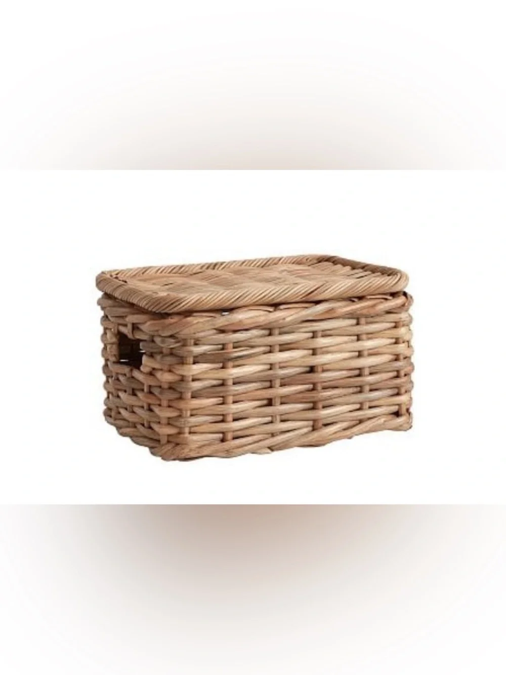 POTTERY BARN Aubrey Woven Lidded Basket Rattan Storage With Lid Natural Handles